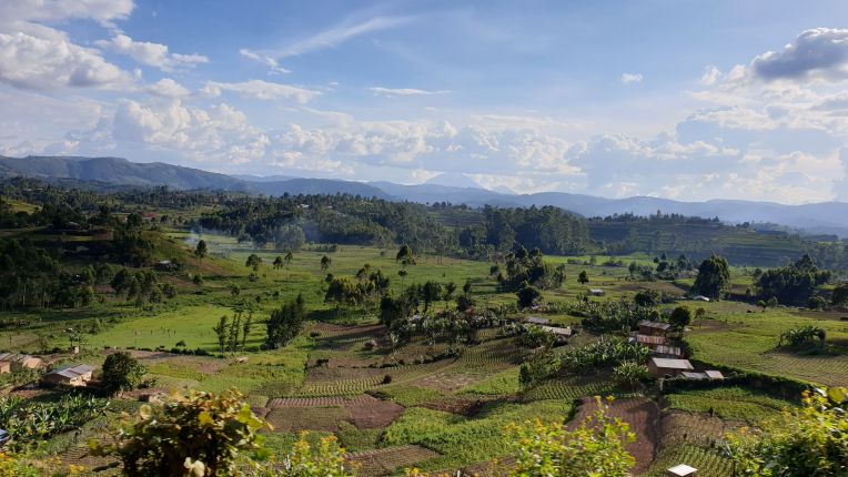 Pohled do ugandské krajiny tisíce kopců